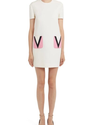 V Logo Pocket Wool & Silk Dress